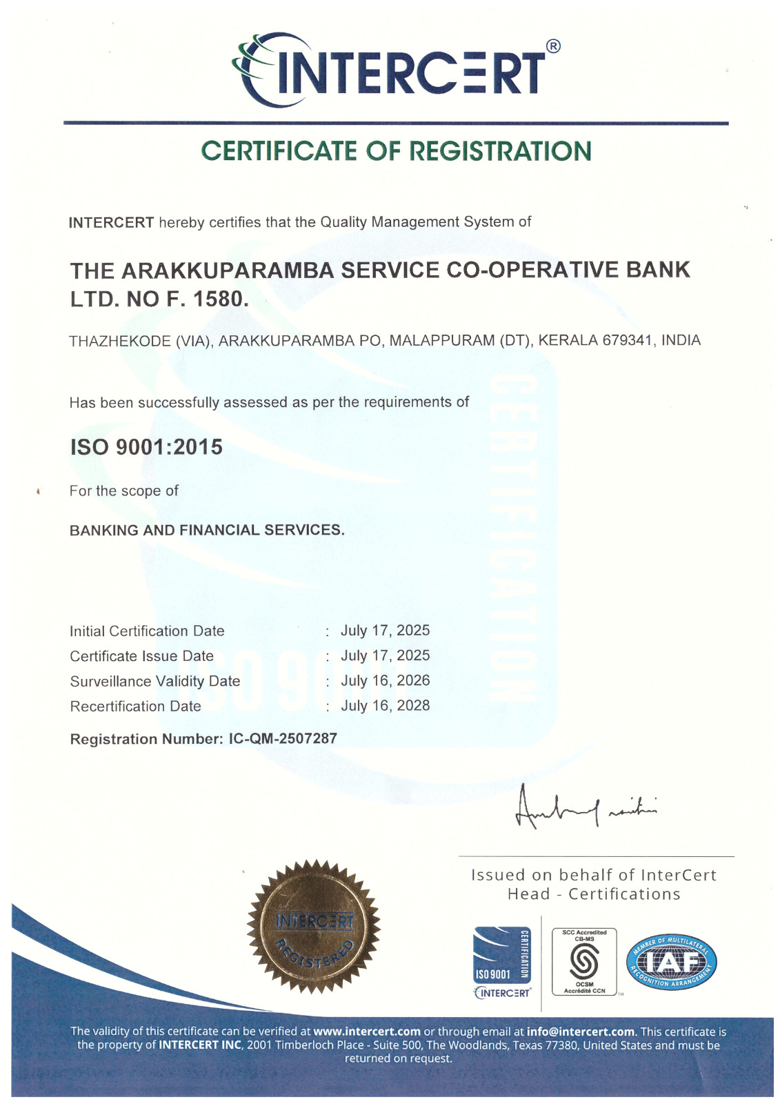 Certificate of registration